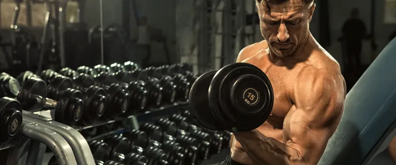 Man strength training with dumbbells